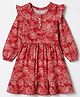 Pine Kids 100% Cotton Knit Dress with Full Sleeves and Floral Print in Red for 4-5 Years