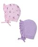 Babyhug 100% Cotton Interlock Knit Polka Dots & Floral Printed Cap Pack of 2 - Pink & Purple