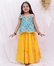 BownBee Pure Cotton Woven Sleeveless Lace Embellished Birds Printed Choli & Lehenga Set - Blue