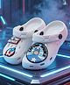Yellow Bee Marvel Featuring Captain America Applique Detailed Perforated Slingback Clogs - White