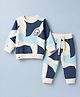 Ollypop Fleece Knit Full Sleeves Abstract Printed Winter Wear Co-Ords Set - White & Blue