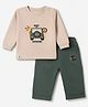 Ollypop Interlock Woven Full Sleeves T-Shirt and Pant with Animal Jeep Embroidered Patch - Ivory