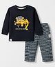 Ollypop Interlock Full Sleeves T-Shirt and Pant with Tiger Applique in Navy Blue for 0-3 Months