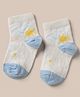 Mustang Knitted Ankle Length Socks with Sun Cloud Design - Off White