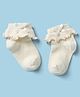 Mustang Knitted Ankle Length Socks with Frills and Bow Applique - Off White