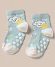 Mustang Knitted Ankle Length Anti Skid Socks with Heart Patch & Sun Cloud Design - Mint