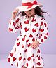 Pine Kids Cotton Knit Full Sleeves Knee Length Frock With Heart Print - White