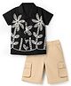 Dapper Dudes Cotton Mix Woven Half Sleeves Floral Printed Shirt With Shorts Set -Black