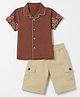 Dapper Dudes Cotton Mix Woven Half Sleeves Embroidered Shirt & Shorts Set - Brown