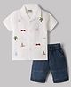 Dapper Dudes Cotton Mix Woven Half Sleeves Embroidered Shirt & Shorts Set - White
