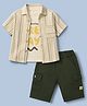 Dapper Dudes Cotton Mix Woven Half Sleeves Striped Shirt & Shorts Set With Printed Inner Tee - Light Yellow