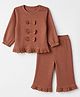 Babyhug 100% Cotton Rib Knit Full Sleeves Top and Leggings with Bow Applique - Brown