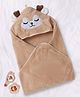 Babyhug Cotton Knit Soft Microfiber Hooded Towel With Animal Print & Applique L 80 x B 80 cm - Beige