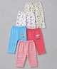 OHMS Single Jersey Knit Full Length Track Pants Animal And Be Happy Text Print Pack Of 5 - Pink Orange Blue & White