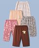 OHMS Single Jersey Knit Full Length Track Pants Animal Print Pack Of 5 - Pink Peach & Brown