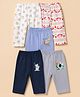 OHMS Single Jersey Knit Full Length Ankle Length Lounge Pant With Animal Print Pack of 5 in Light Blue White Red