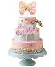FI - FLICK IN 3 Pcs Happy Birthday Cake Topper Set Rainbow & Pink Bow Glitter Decor (Pack of 1)