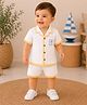 My Milestones Muslin Woven Half Sleeves Tropical Theme Patch Embroidered Shirt & Shorts Set - White