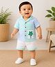 My Milestones 100% Cotton Woven Half Sleeves Floral Embroidered Checked Shirt & Shorts Set - Blue & White