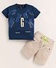 TINI JENNY Cotton Blend Knit Half Sleeves Typography Printed Tee & Shorts Set - Air Force Blue