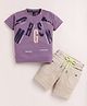TINI JENNY Cotton Blend Knit Half Sleeves Typography Printed Tee & Shorts Set - Lavender