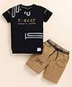 TINI JENNY Cotton Blend Knit Half Sleeves Forget Text Printed Tee & Shorts Set - Black