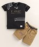 TINI JENNY Cotton Blend Knit Half Sleeves Forget Text Printed Tee & Shorts Set - Charcoal Grey