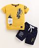 TINI JENNY Cotton Blend Knit Half Sleeves Typography Printed Tee & Shorts Set - Yellow