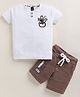 TINI JENNY Cotton Blend Knit Half Sleeves Huh Text Printed Tee & Shorts Set - White
