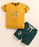 TINI JENNY Cotton Blend Knit Half Sleeves Typography Printed Tee & Shorts Set - Mustard