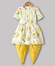 Saka Designs Cotton Woven Kurti and Dhoti Set with Half Sleeves and Floral Print in Yellow for 3-4 Years