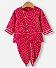 Saka Designs Cotton Woven Full Sleeves Dhoti & Kurta Set with Full Length and Bandhani Print in Maroon