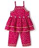 Saka Designs Cotton Woven Sleeveless Kurti and Salwar Set With Chunari Print & Floral Applique - Maroon