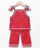 Saka Designs Cotton Woven Sleeveless Kurti and Salwar Set With Chunari Print - Red