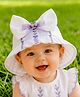 Trubliz Cotton Woven Bow Applique Detailed Summer Hat - Purple & White  - Circumference - 45 - 50 Cms