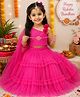 KIDSDEW Net Woven Sleeveless Glitter Embellished & Foral Applique Detailed Lehenga Choli Set - Fuchsia