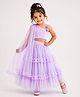 KIDSDEW Net Woven Sleeveless Glitter Embellished & Foral Applique Detailed Lehenga Choli Set - Purple