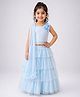 KIDSDEW Net Woven Sleeveless Glitter Embellished & Foral Applique Detailed Lehenga Choli Set - Blue