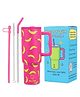 House of Quirk  1200ML Stainless Steel Tumbler with Handle & Lid 2 Straws  Large Travel Mug Water Cup for Gym Office & Outdoor Use - Pink