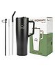 House of Quirk  1200ML Tumbler with Handle and 2 Straw Flip Lid Stainless Steel Large Water Bottle Gifts for Women Men Him Her - Black