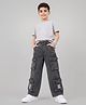 Arias Cotton Woven Full Length Wide Leg Ripped Jeans With Cargo Pocket - Black
