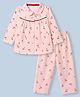Evimo Single Jersey Knit Full Sleeves Co-Ords Top & Pyjama Night Suit with Cherry Print - Pink