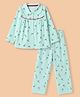Evimo Single Jersey Knit Full Sleeves Co-Ords Top & Pyjama Night Suit with Cherry Print - Sea Green