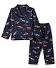 Evimo Single Jersey Knit Full Sleeves Co-Ords Shirt & Pyjama Night Suit with Racing Car Print - Navy Blue