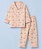 Evimo Single Jersey Knit Full Sleeves Co-Ords Shirt & Pyjama Night Suit with Nautical Theme Print - Peach