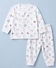 Pink Rabbit Sinker Knit Full Sleeves Co-Ords T- Shirt & Pyjama Night Suit with Animal Print - White