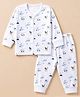 Pink Rabbit Sinker Knit Full Sleeves Co-Ords T- Shirt & Pyjama Night Suit with Animal & Car Print - White