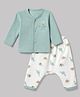 Pink Rabbit Interlock Knit Full Sleeves T-Shirt & Pyjama Night Suit with Little Dinosaur Print - Sea Green