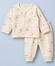 Pink Rabbit Interlock Knit Full Sleeves Co-Ords T-Shirt & Pyjama Night Suit with Lion Print - Cream