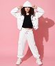 OLLINGTON ST. Cotton Waffle Knit Solid Full Sleeves Jacket and Joggers with Inner Top - White & Black